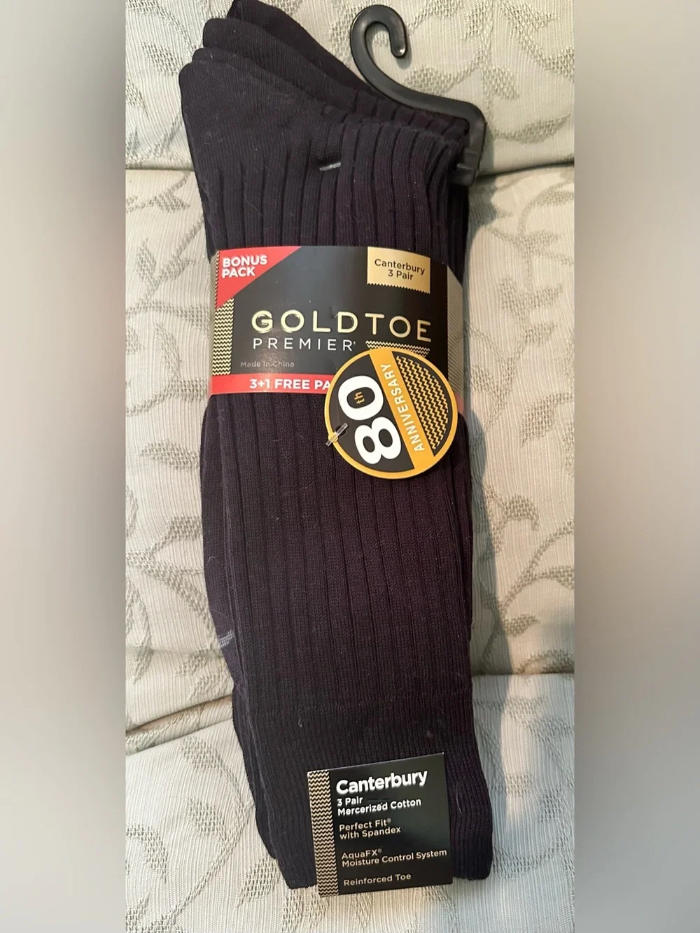 NWT Gold Toe Premier Men’s Black Crew Socks - Canterbury 3-Pack